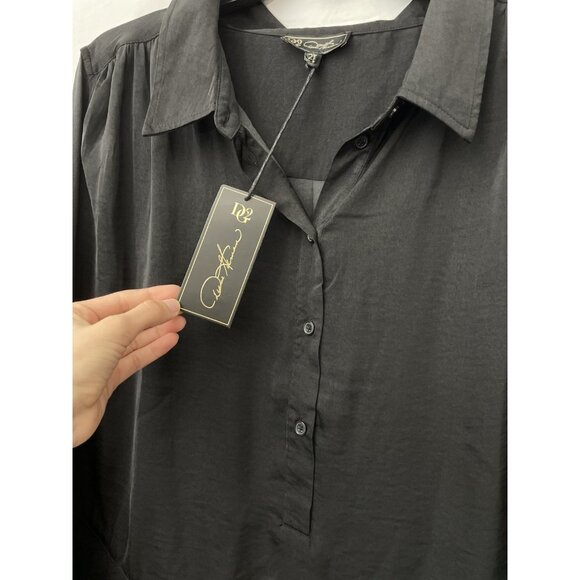 DG2 Diane Gilman Tunic Shirt Women 2XL Black Asymmetrical Hem Long Sleeve NWT - Picture 3 of 11